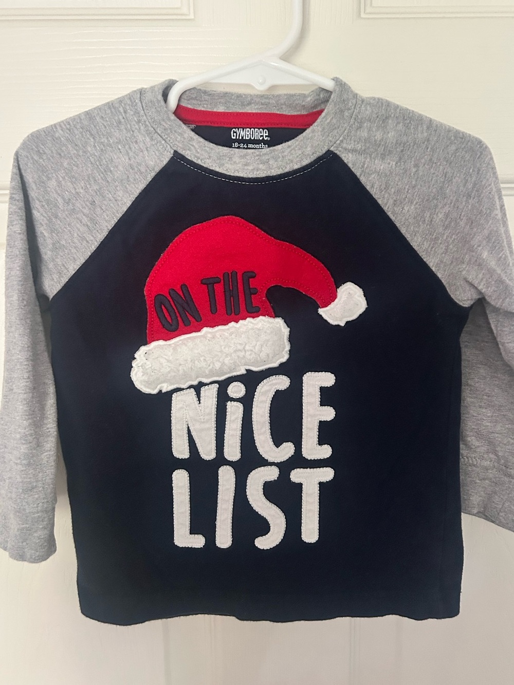 Baby Boy, Gymboree Black & Gray Christmas Santa Long Sleeve Tee w/Red Accent